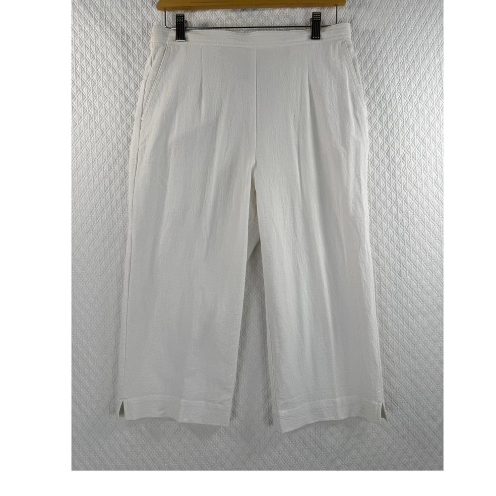 Breathable 100% Cotton 10 Petites White Textured Cropped Wide Leg Pants Pull On